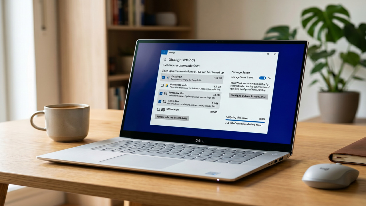 Free up disk space in Windows using storage sense and disk cleanup without deleting important files