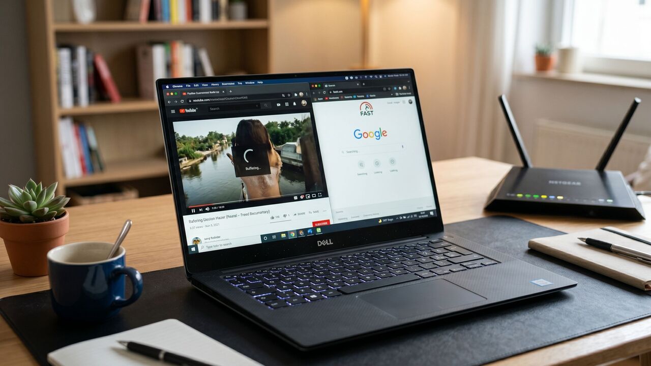 laptop showing a Buffering video.